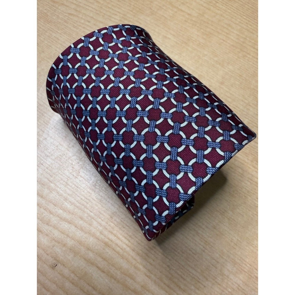 Christopher Hayes Mens Silk Tie Burgundy Red Blue Geometric Pattern USA Made